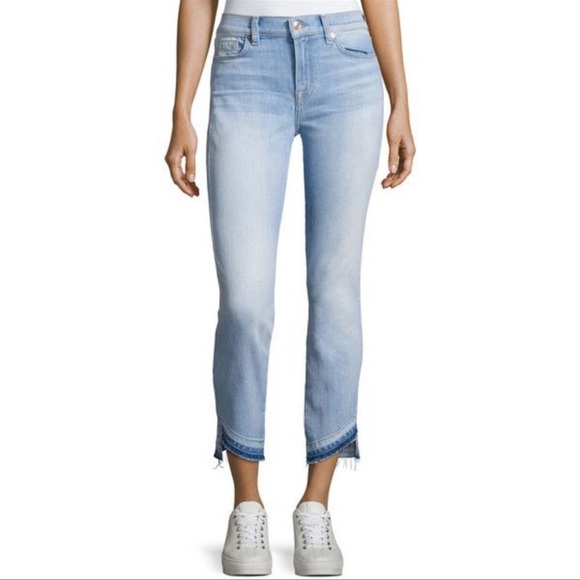 7 For All Mankind Women’s Roxanne Ankle Jeans raw hem light blue wash size 26 - Picture 1 of 11